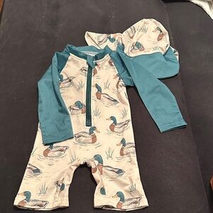 Mallard duck swimsuit and hat